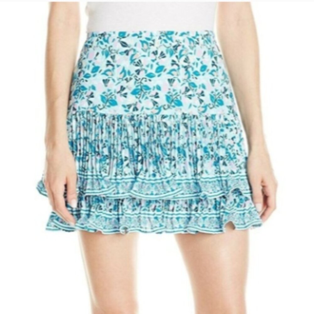 NEW! BCBGMaxAzria Nima Aqua Combo Blue Floral Ruffle Pleated Mini Skirt Sz 6
